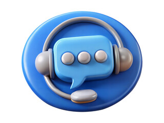 3d render chat support icon with headset and speech bubble, A call center icon with a bubble talk isolated on transparent background