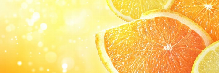 Fresh citrus slices illuminated by bright sunlight create a vibrant summer atmosphere and evoke refreshing flavors. Generative AI