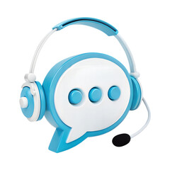 3d render chat support icon with headset and speech bubble, A call center icon with a bubble talk isolated on transparent background