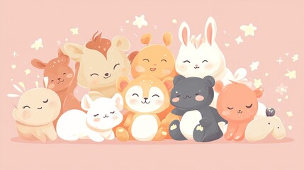 Obraz premium Adorable Animal Babies Cartoon Characters Illustration with Ten Cute Flat Designs for Children's Books and Prints