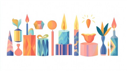 Modern Geometric Objects Candles and Gift Vector Illustration