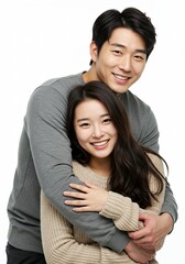 asian couple hugging with happy faces . Ai generative 