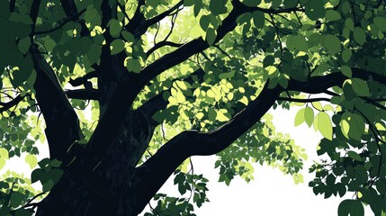 Lush green tree canopy, sunlight dappled leaves, park background, nature wallpaper