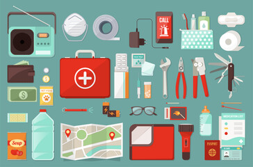 Emergency survival toolkit with medical items, accessories and supplies