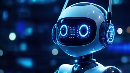 Futuristic Robot with Glowing Blue Interface