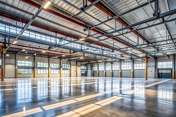 Fototapeta premium Empty industrial unit, lease now, build your brand.
