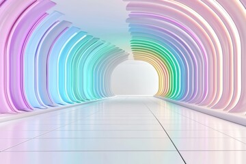 Colorful modern tunnel with vibrant lighting.