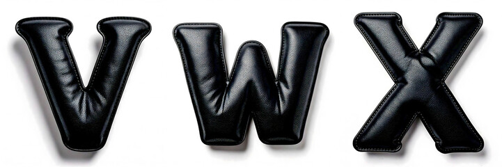 Letters V, W, X. Elegant Alphabet: Black Leather Texture Letters