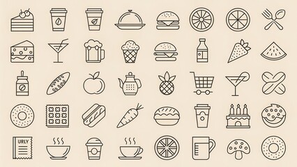 A Collection of Minimalist Food and Drink Line Icons for Design Projects