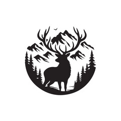 majestic elk silhouette vector logo design
