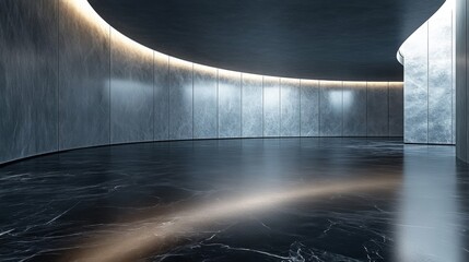 Abstract Modern Interior with Curved Walls and Glowing Lines