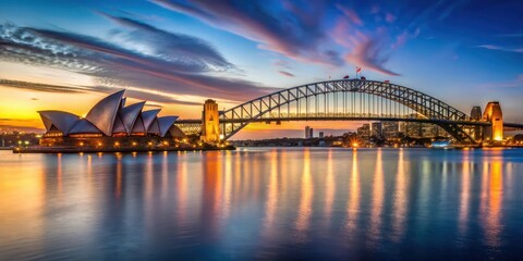 Obraz premium Sydney Harbor at Twilight with Opera House and Harbour Bridge, landscape, opera house, landscape, opera house