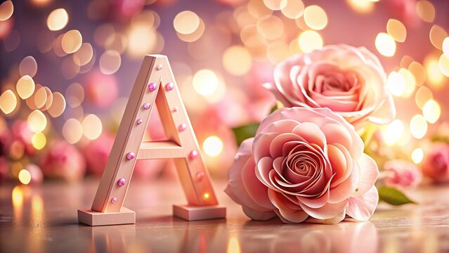 High-definition pink rose font 'A' with blurred background.