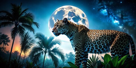 Majestic Leopard in Moonlight: Double Exposure Night Wildlife Photography
