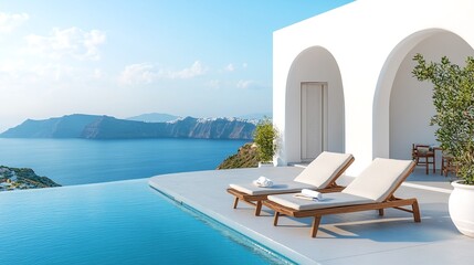 Fototapeta premium a view of a cliffside pool and deck overlooking the ocean.