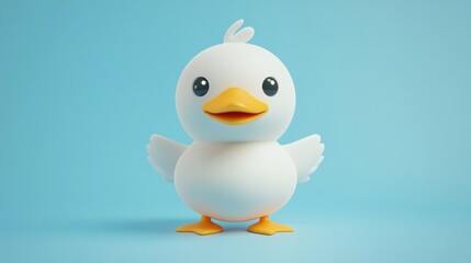 Cute cartoon duckling, light blue background, children's illustration
