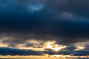 Dramatic Cloudy Evening Sky with Vibrant Sunset on Vancouver Island