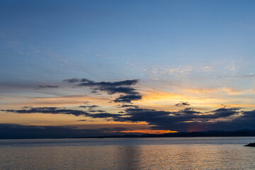 Beautiful Sunset Over Vancouver Island Coastal Waters and Horizon