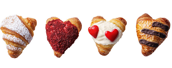 Delightful heart shaped croissants with various toppings for romance