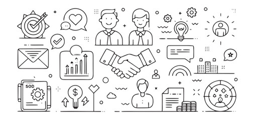 Business Agreement & Partnership Handshake Icon Set – Thin Line Vector Illustration

Keywords: