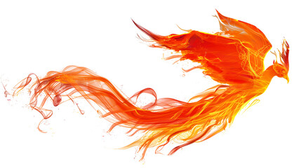 Obraz premium A fiery phoenix tail with detailed flame textures, isolated on a plain white surface