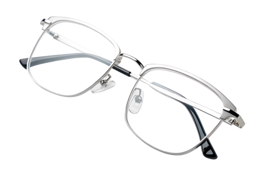 Modern stylish eyeglasses with silver frame and clear lenses displayed on a simple background for eyewear enthusiasts and fashion lovers
