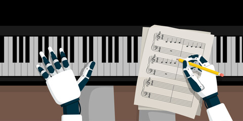 AI robot playing the piano and composing music © elenabsl