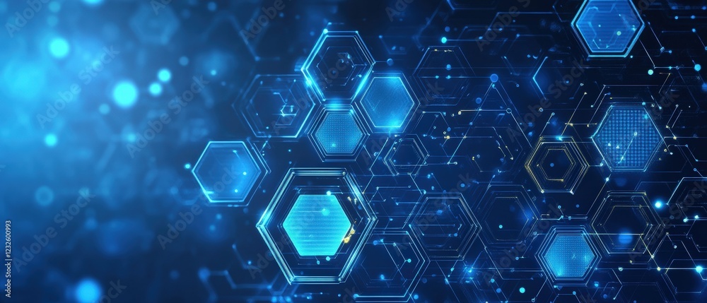 Poster blue hexagon background with repeating hexagonal patterns and shapes for design and abstract use