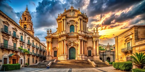 Obraz premium Sicily's Baroque Ragusa church, a vintage image, digitally enhanced.