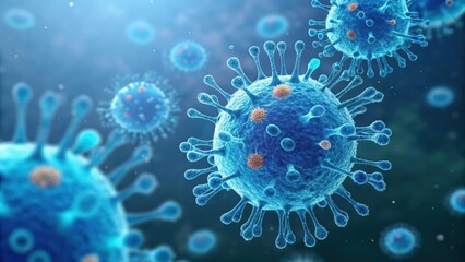 Microscopic View of a Cluster of Infectious Viral Particles Featuring Detailed Surface Structures and Spikes