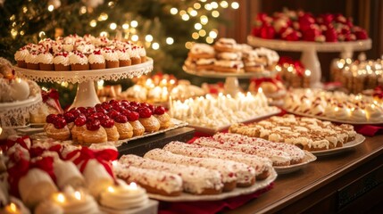 Fototapeta premium Festive Christmas Dessert Table with an Array of Sweet Treats