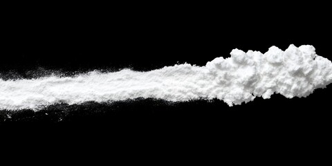 White Powder Texture Fine Grain Substance Isolated on Black Background