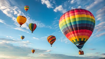 Fototapeta premium a collection of colorful hot air balloons floating in a bright blue sky