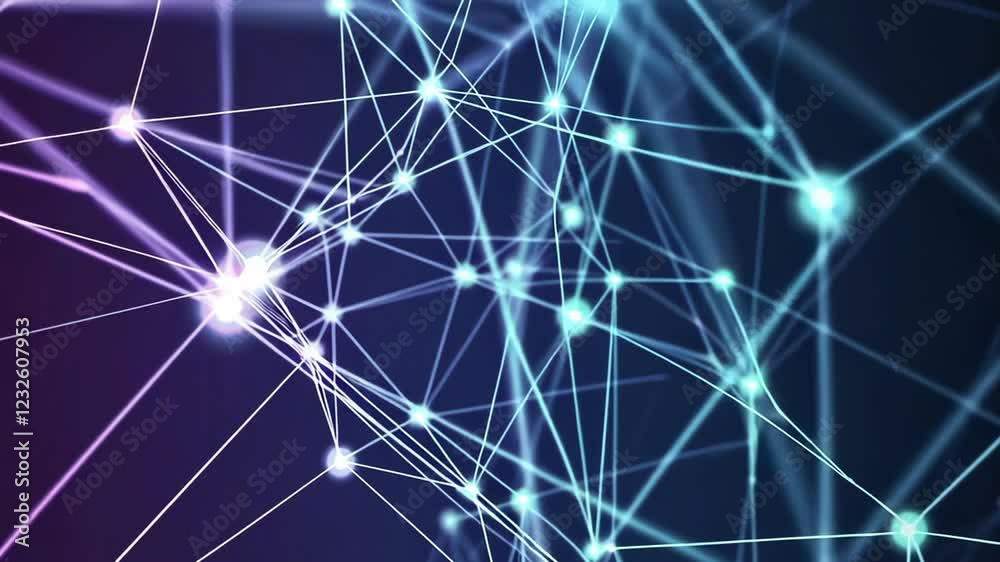 Aufkleber Complex network structure with glowing nodes and connecting lines pulsates and shifts, visualizing data flow and interconnected systems in a futuristic technological environment