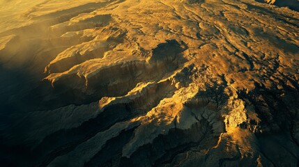 Grand Canyon aerial panorama with shadows creating depth during golden hour