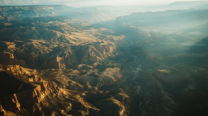 Grand Canyon aerial photo with dramatic light and shadow interplay across its vast expanse