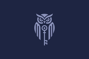 Minimalist logo of an owl holding a key, modern design