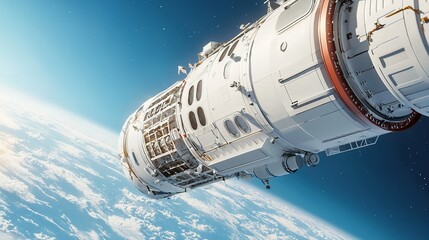 Passenger space liner docking at an orbital station science fiction scene outer space futuristic view