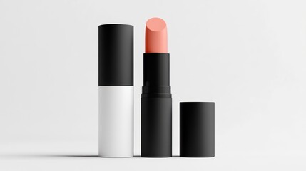 Obraz premium Elegant Peach Lipstick Mockup: Beauty Product Photography