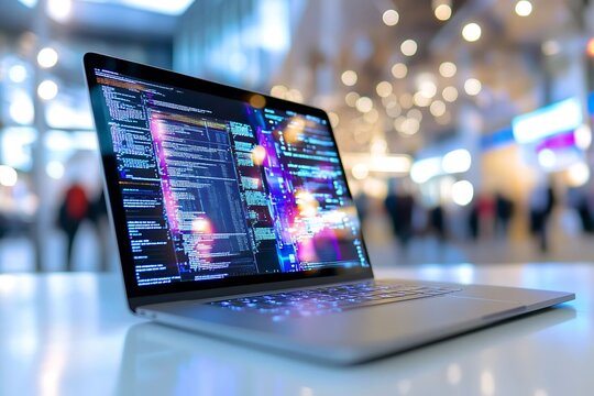 Laptop coding airport terminal