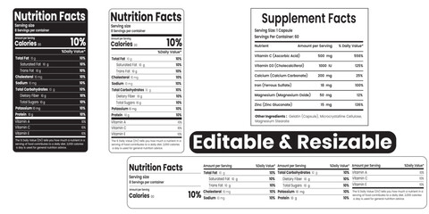 nutrition facts, nutrition facts label, nutrition label, supplement template