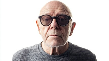 Portrait of an Elderly Man with Glasses Against White Background
