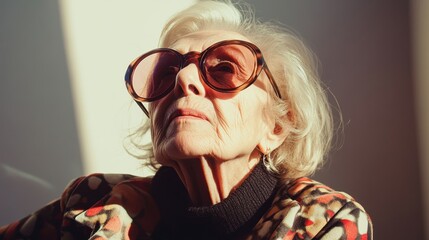 Stylish Elderly Woman with Oversized Sunglasses