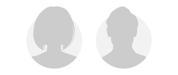 Vector flat illustration in grayscale. Icons of man and woman. Avatar, user profile, person icon, profile picture. Suitable for social media profiles, icons, screensavers and as a template.