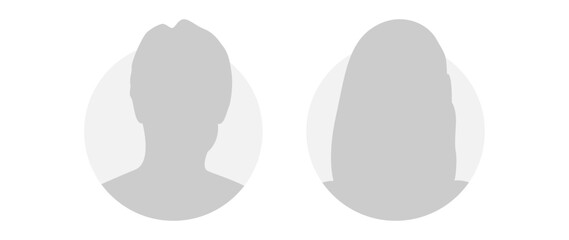 Vector flat illustration in grayscale. Icons of man and woman. Avatar, user profile, person icon, profile picture. Suitable for social media profiles, icons, screensavers and as a template.