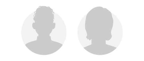 Vector flat illustration in grayscale. Icons of man and woman. Avatar, user profile, person icon, profile picture. Suitable for social media profiles, icons, screensavers and as a template.
