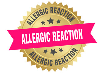 Obraz premium allergic reaction. allergic reaction round pink and gold label isolated on transparent background
