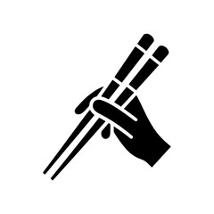 Hand with chopsticks icon silhouette vector illustration design on white background.