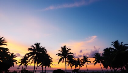 Obraz premium Spectacular Silhouette of Palm Trees at Sunset on Tropical Beach