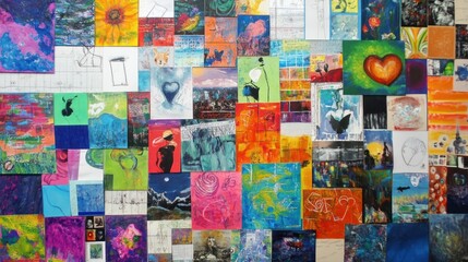 A vibrant tapestry of artistic expressions: a captivating collage of diverse paintings and sketches